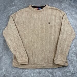 Tan Beige Textured Cotton Knit Chaps Pullover Sweater L Preppy Cozy Academia